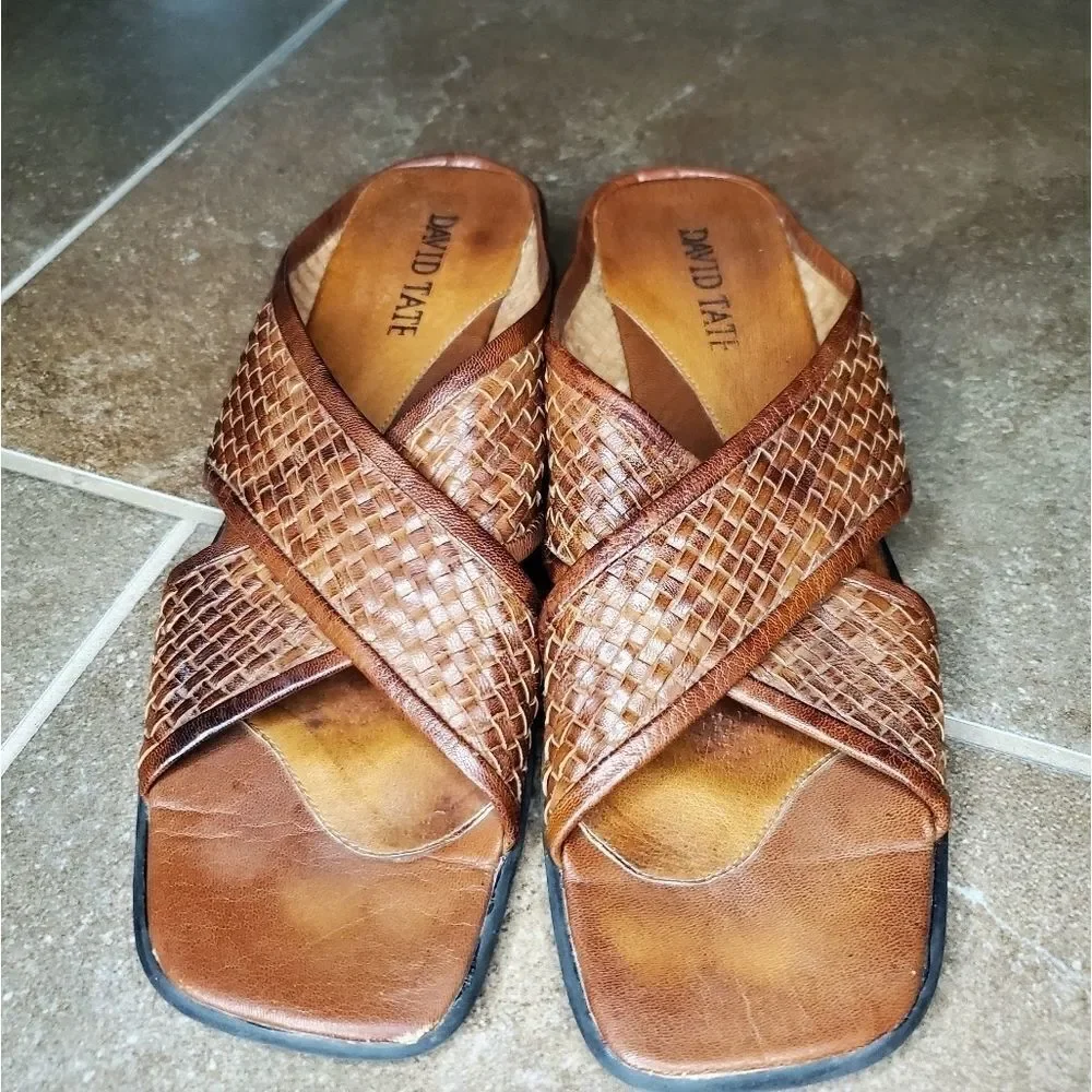 Vintage woven leather David Tate Brown Criss-Cross Sandals - Picture 5 of 13